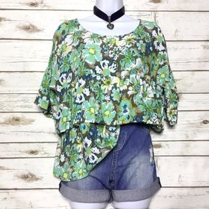 Layered Floral Print Scoop Neck Top Blouse by Kaya